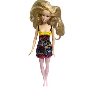 Barbie Doll Blonde Hair 2006 Mattel Colorful Dress Pink Tights Kids Toy